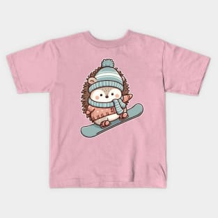 cute hedgehog snowboarding Kids T-Shirt